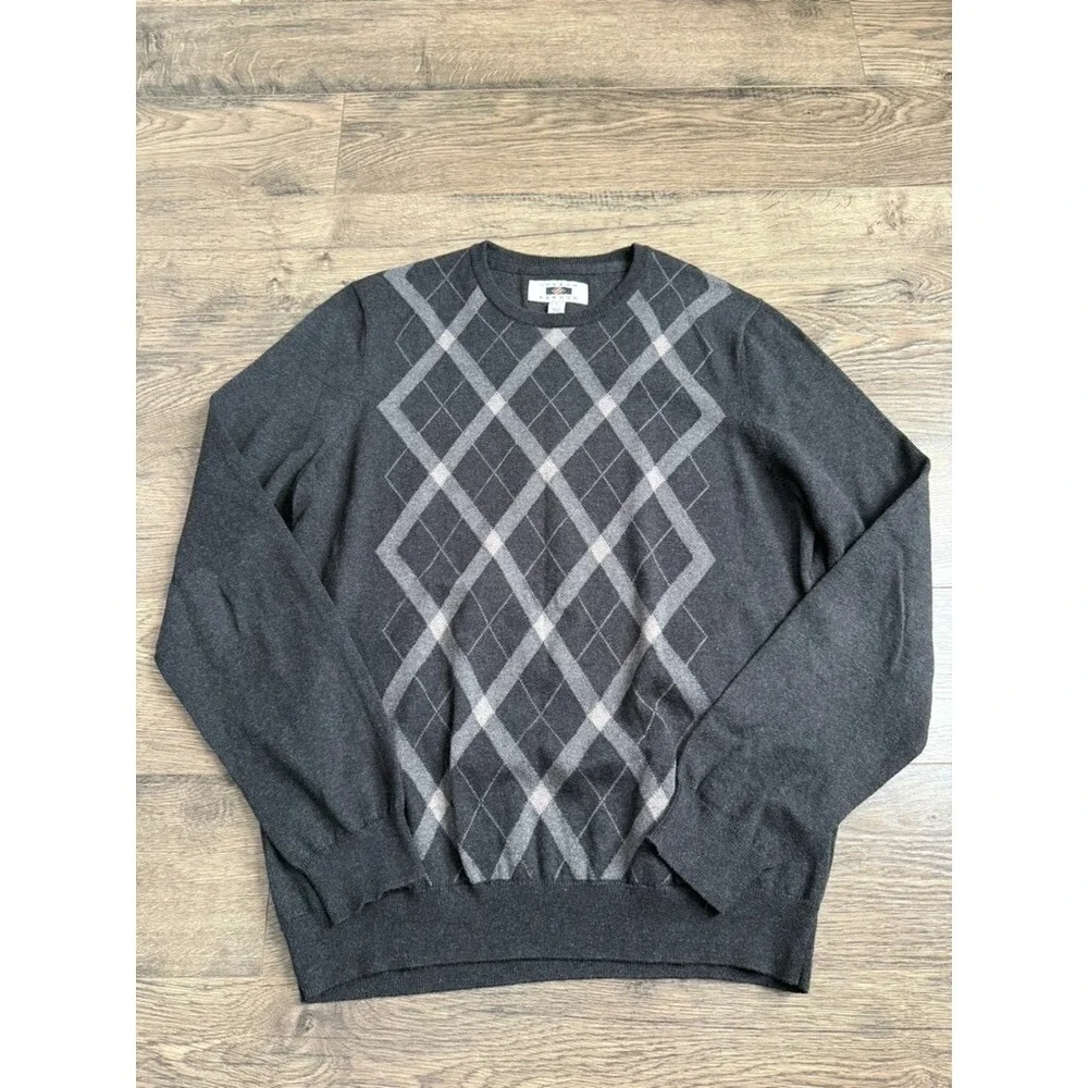 EUC Mens Joseph Abbound diamond Argyle grey cotton wool cashmere sweater size L